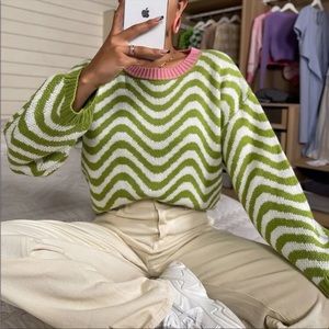 Chevron Striped Green pullover sweater